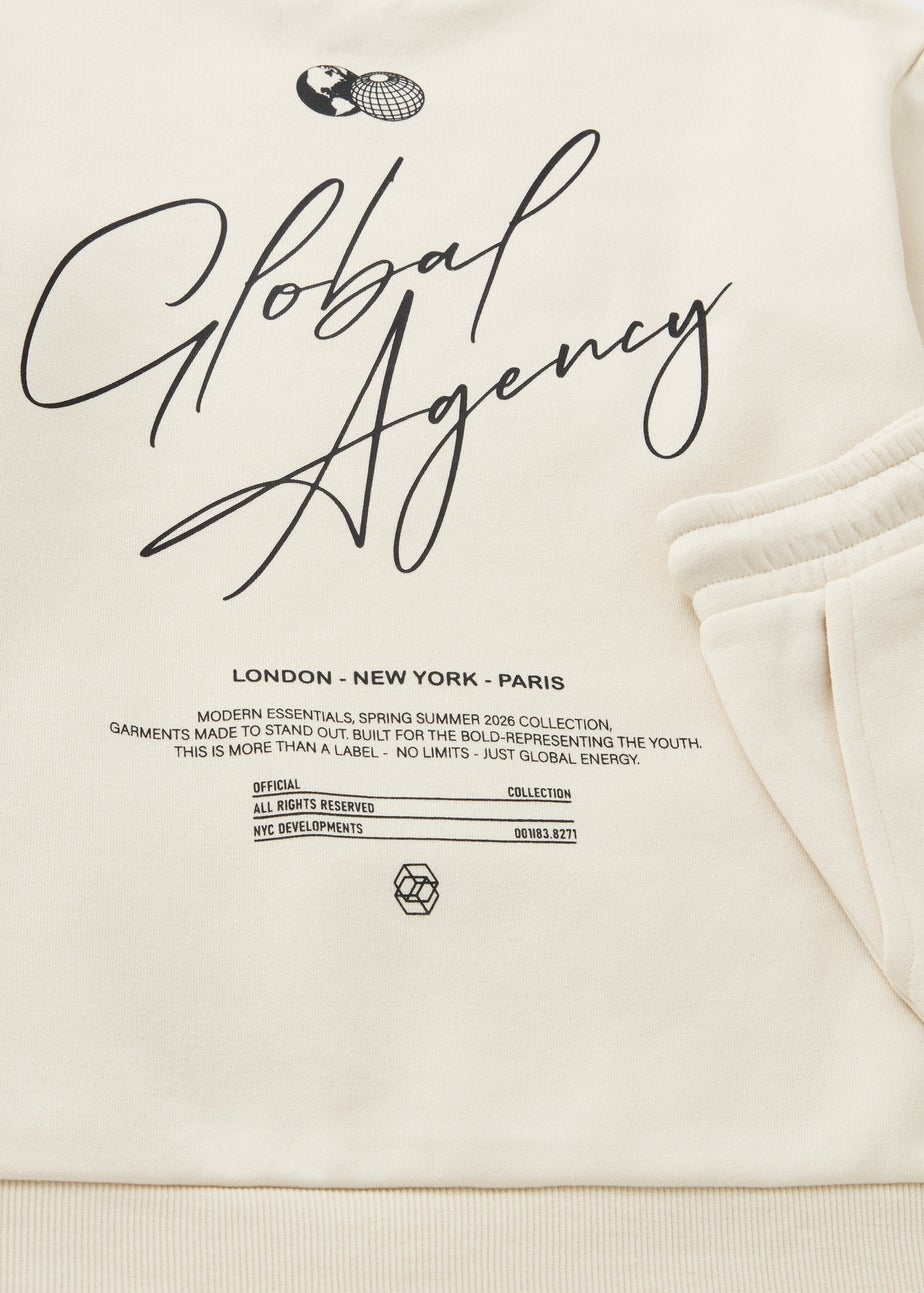 Boys Cream Global Sweatshirt & Short Set (7-15yrs)