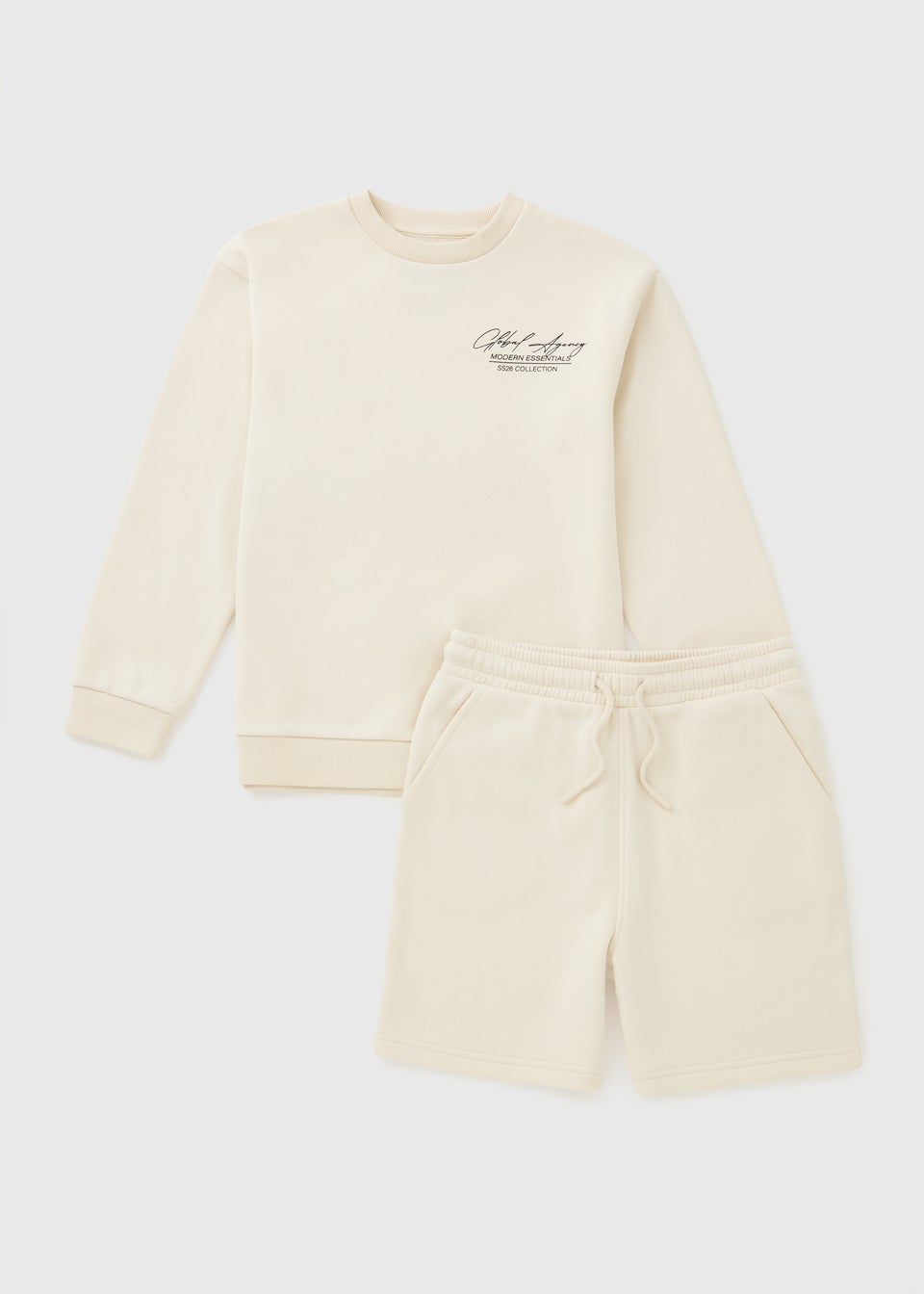 Boys Cream Global Sweatshirt & Short Set (7-15yrs)