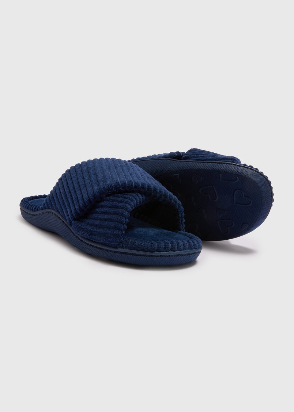 Navy Velour Cross Strap Slider Slippers