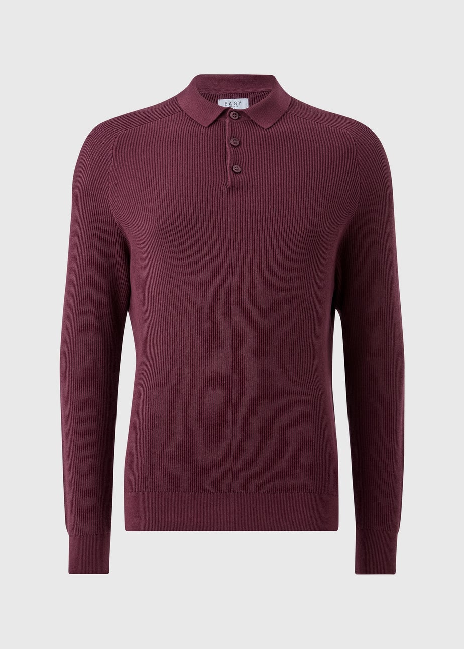 Plum Ribbed Long Sleeve Polo Shirt