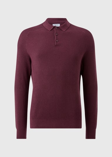 Plum Ribbed Long Sleeve Polo Shirt