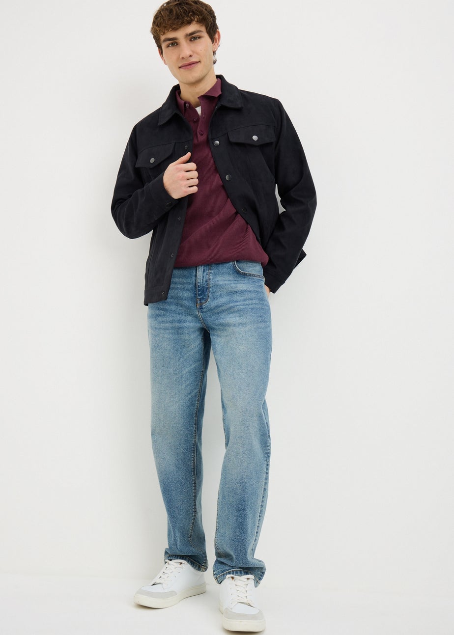 Plum Ribbed Long Sleeve Polo Shirt