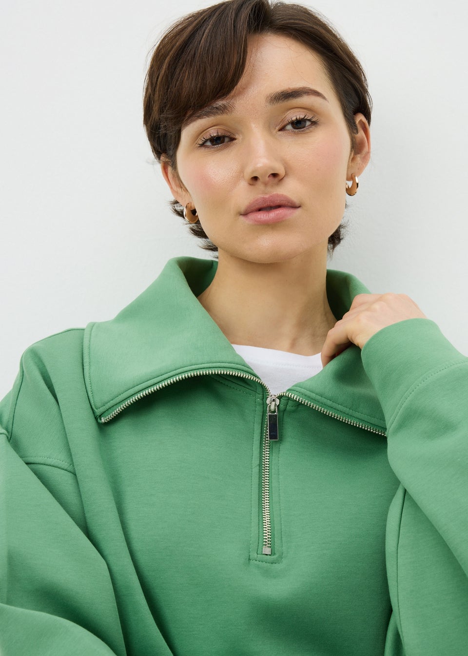 Green Interlock Wide Collar Co Ord Sweatshirt