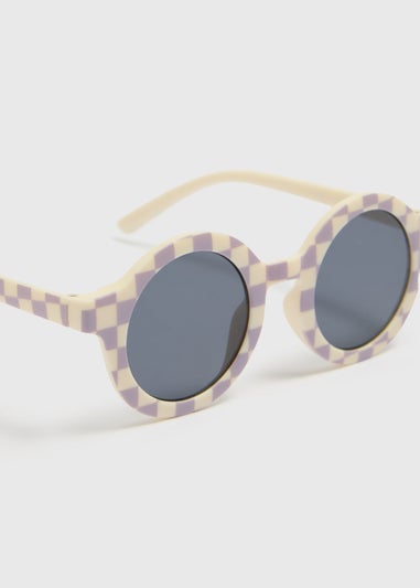 Boys Cream Checkerboard Sunglasses