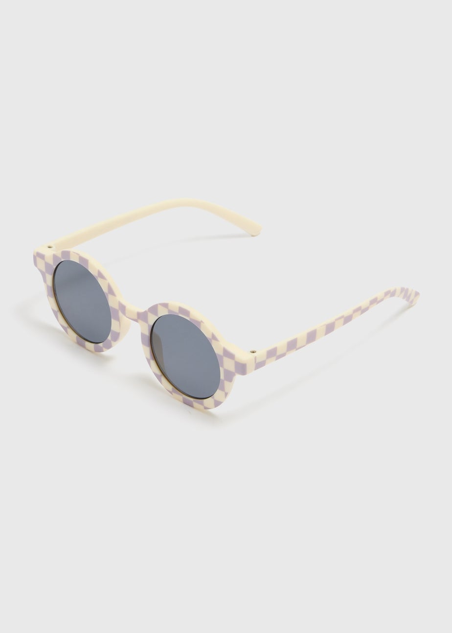 Boys Cream Checkerboard Sunglasses