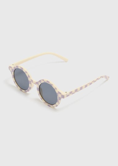Boys Cream Checkerboard Sunglasses