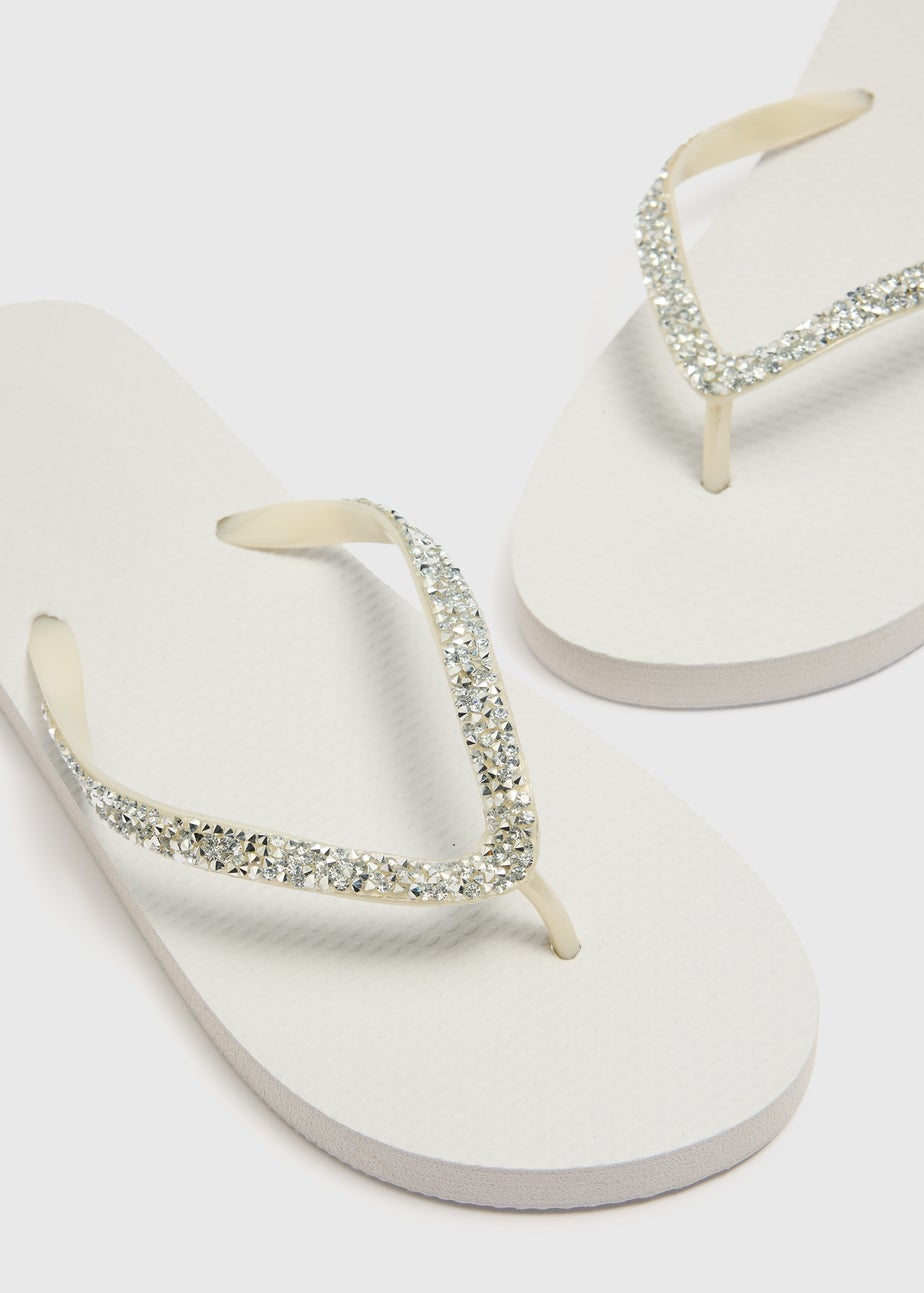White Diamante Flip Flops