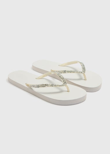 White Diamante Flip Flops