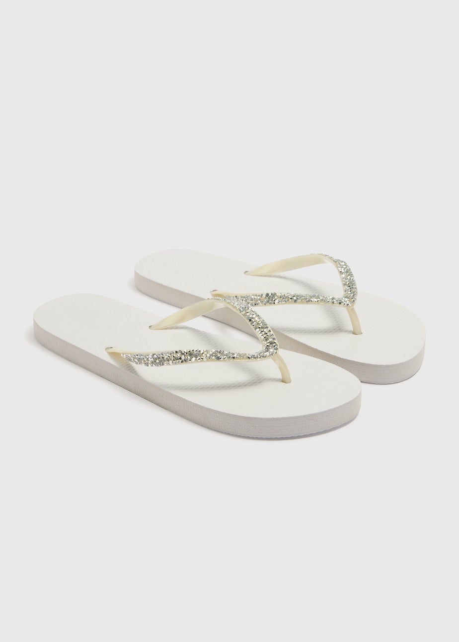 White Diamante Flip Flops
