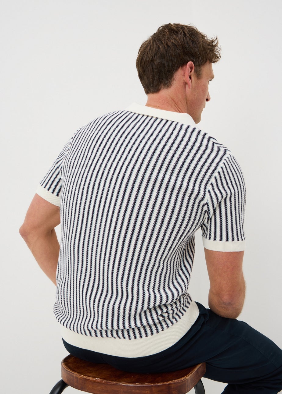 Ecru Stripe Revere Knitted Polo Shirt