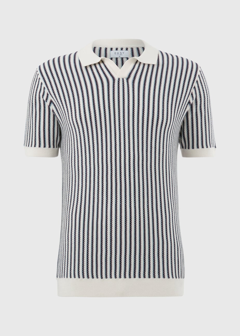 Ecru Stripe Revere Knitted Polo Shirt