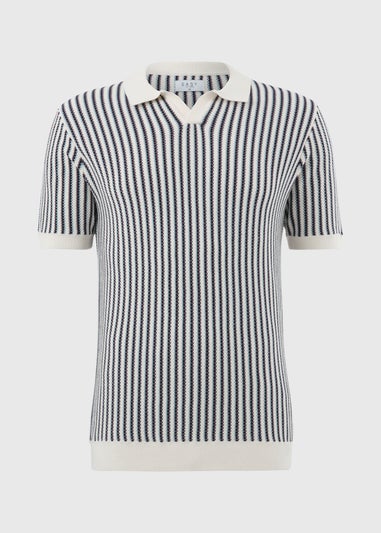 Ecru Stripe Revere Knitted Polo Shirt