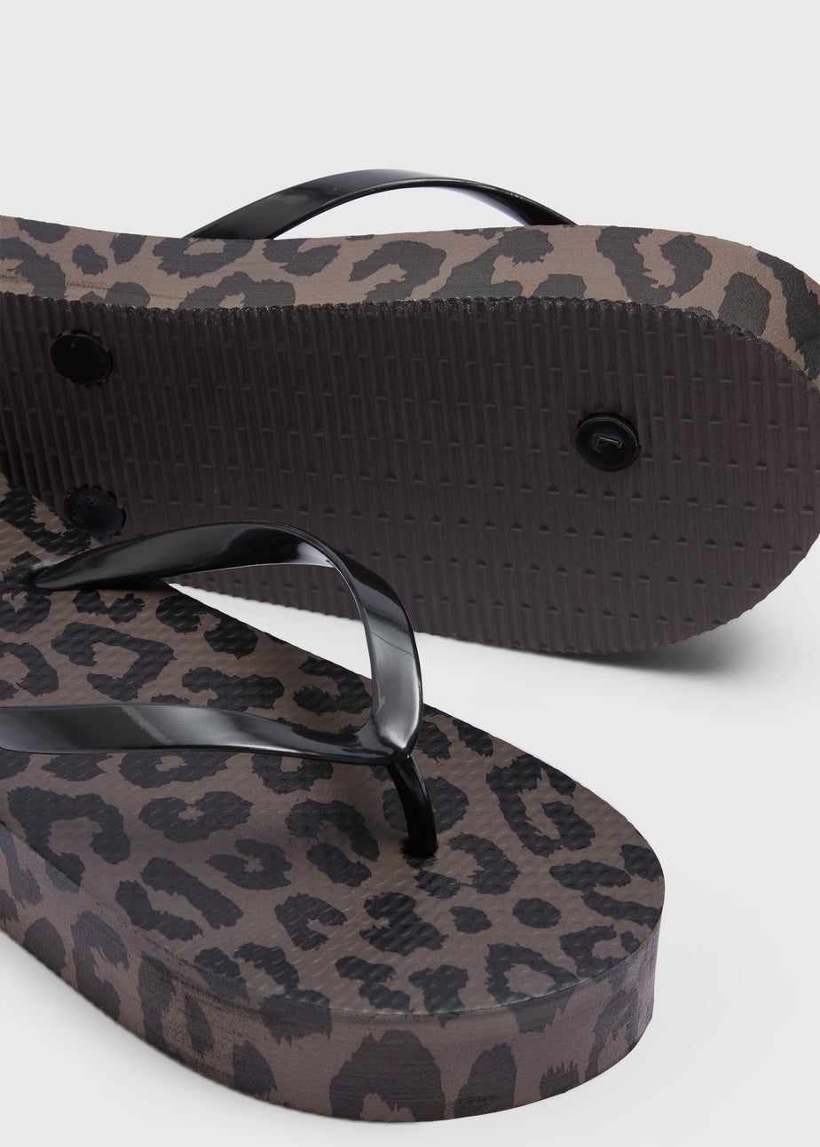 Mocha Animal Print Platform Flip Flops