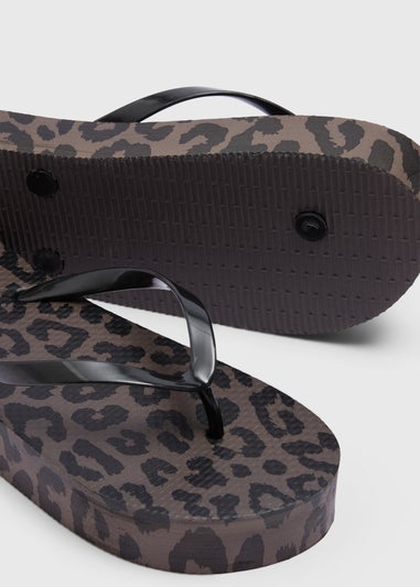 Mocha Animal Print Platform Flip Flops