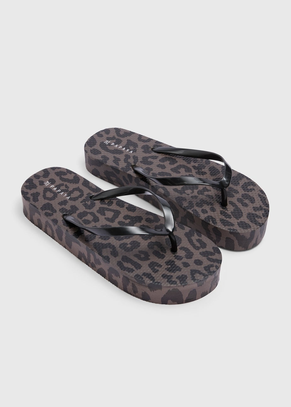 Mocha Animal Print Platform Flip Flops