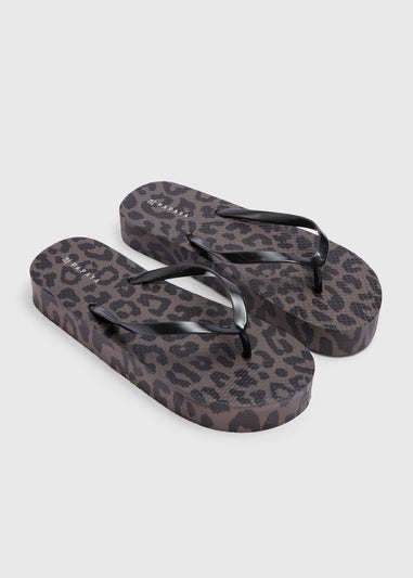 Mocha Animal Print Platform Flip Flops