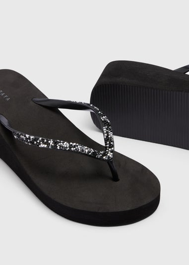 Black Wedge Flip Flops