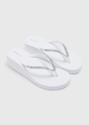 White Wedge Flip Flops