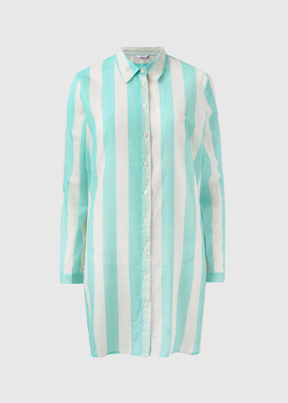 Aqua Blue Stripe Back Graphic Beach Shirt