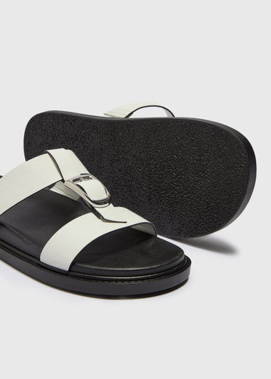White T Bar Buckle Footbed Sandals