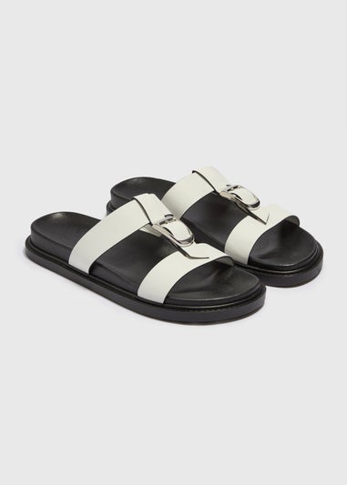 White T Bar Buckle Footbed Sandals