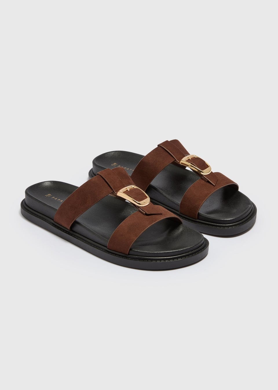 Chocolate Brown T Bar Buckle Footbed Sandals