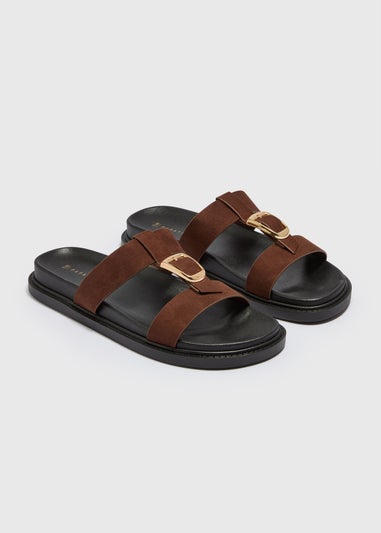 Chocolate Brown T Bar Buckle Footbed Sandals