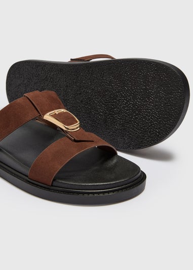 Chocolate Brown T Bar Buckle Footbed Sandals