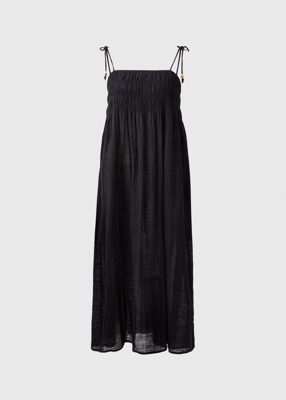 Black Crinkle Midi Beach Dress