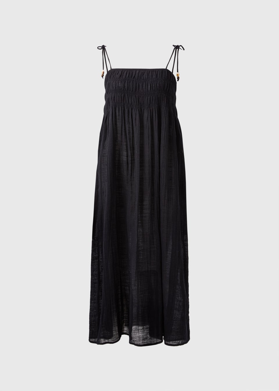 Black Crinkle Midi Beach Dress