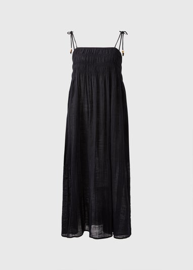 Black Crinkle Midi Beach Dress