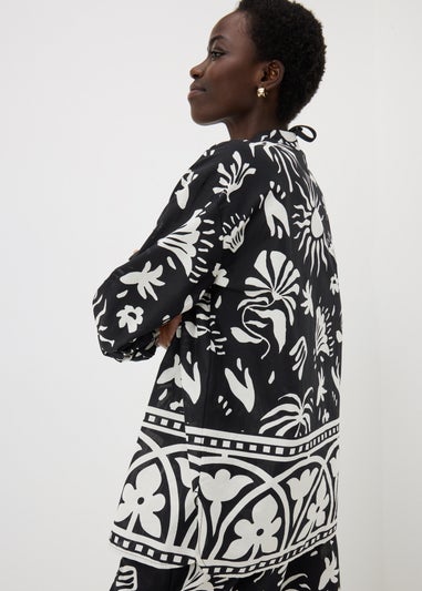Black Monochrome Border Print Co Ord Shirt