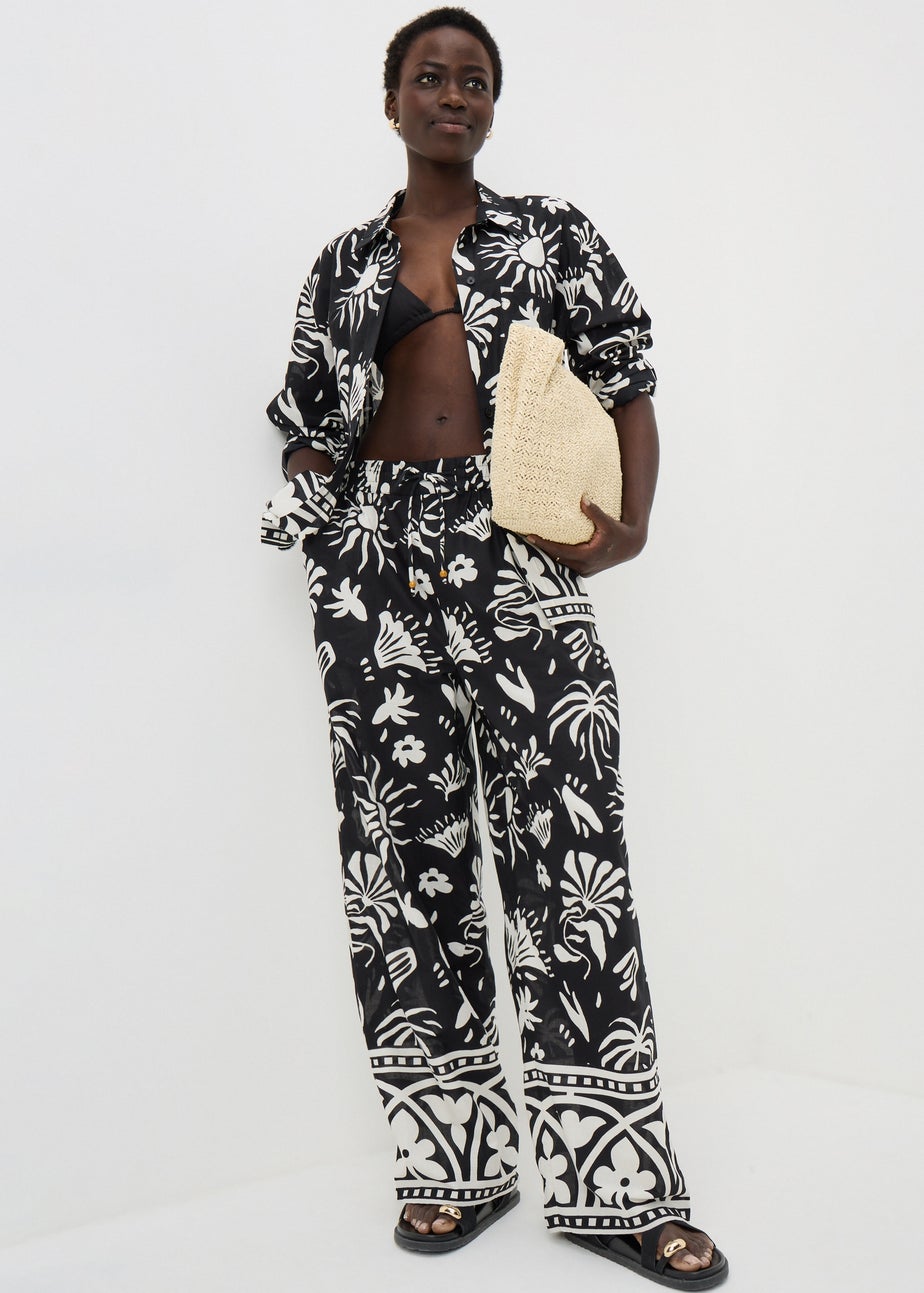 Black Monochrome Border Print Co Ord Trousers