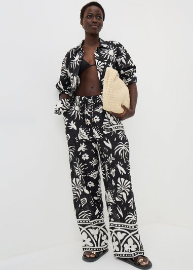 Black Monochrome Border Print Co Ord Trousers