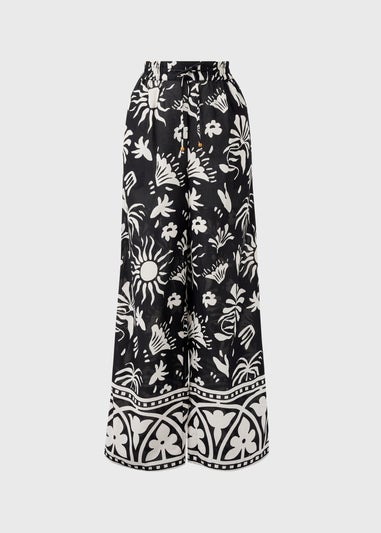 Black Monochrome Border Print Co Ord Trousers