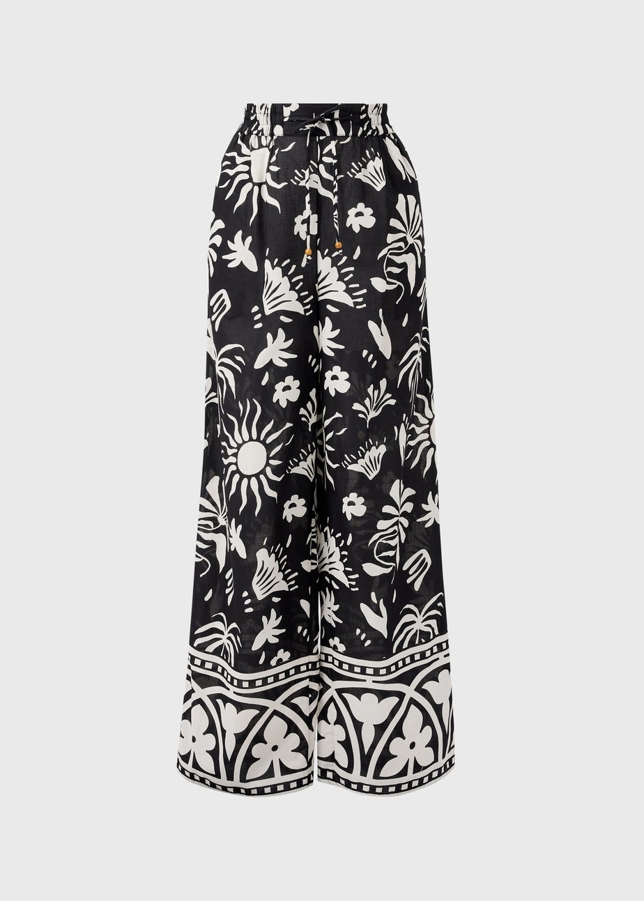 Black Monochrome Border Print Co Ord Trousers