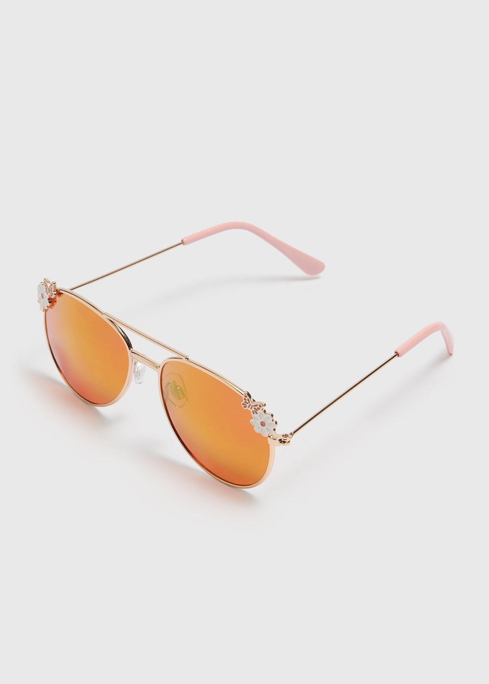 Girls Orange Metal Aviator Sunglasses