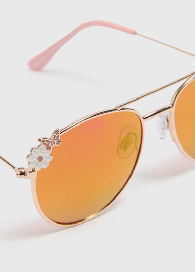 Girls Orange Metal Aviator Sunglasses