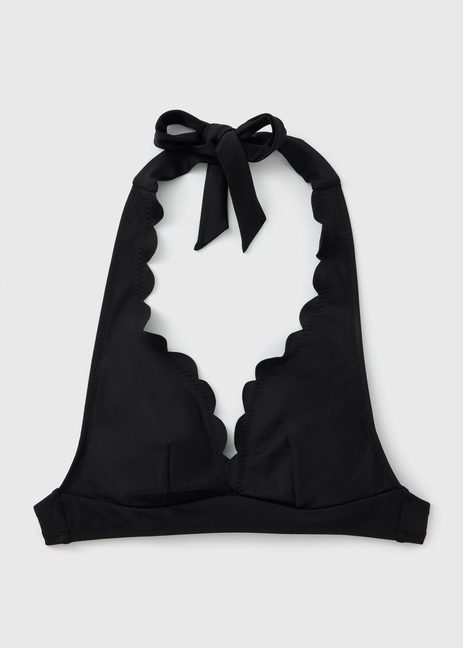 Black Scallop Halter Neck Bikini Top