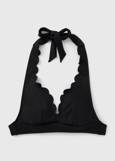 Black Scallop Halter Neck Bikini Top
