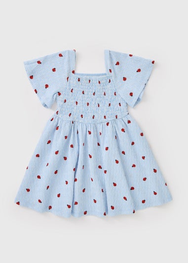 Girls Blue Crinkle Ladybird Dress (1-7 Yrs)