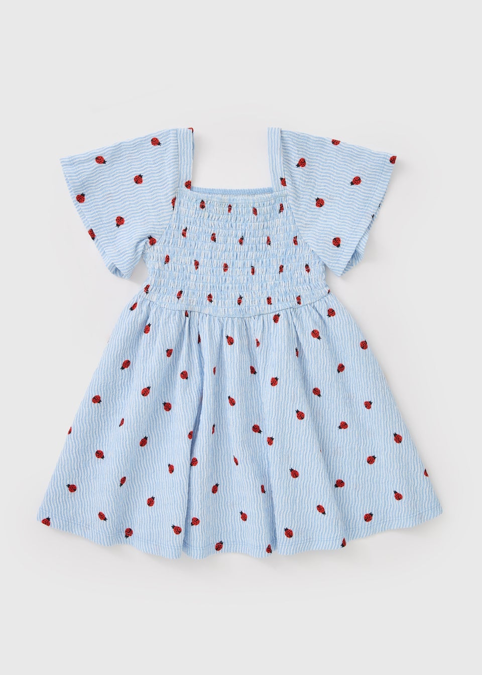 Girls Blue Crinkle Ladybird Dress (1-7 Yrs)