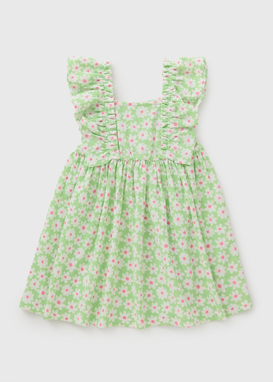 Girls Green Daisy Crinkle Dress (1-7yrs)
