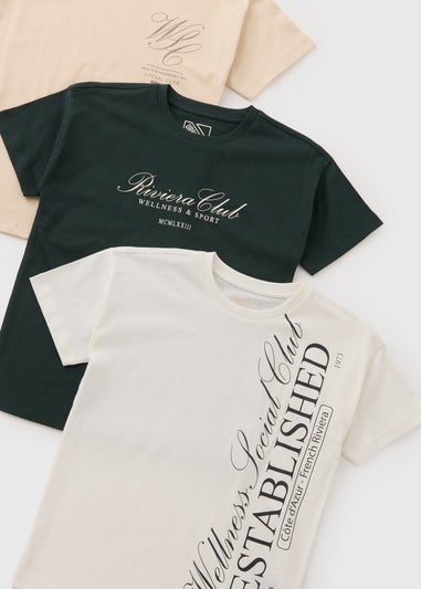 3 Pack Boys Multicolour Smart Slogan T-Shirt (7-15yrs)