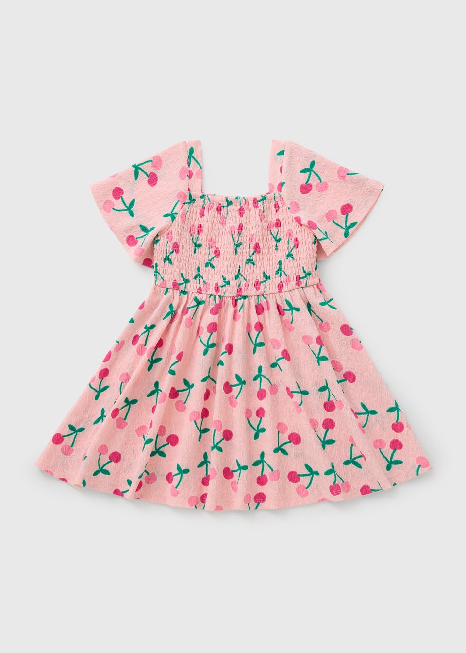 Girls Pink Cherry Crinkle Dress (1-7yrs)