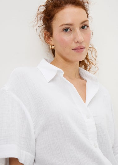 White Double Cloth Co Ord Beach Shirt