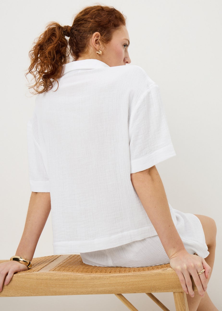White Double Cloth Co Ord Beach Shirt
