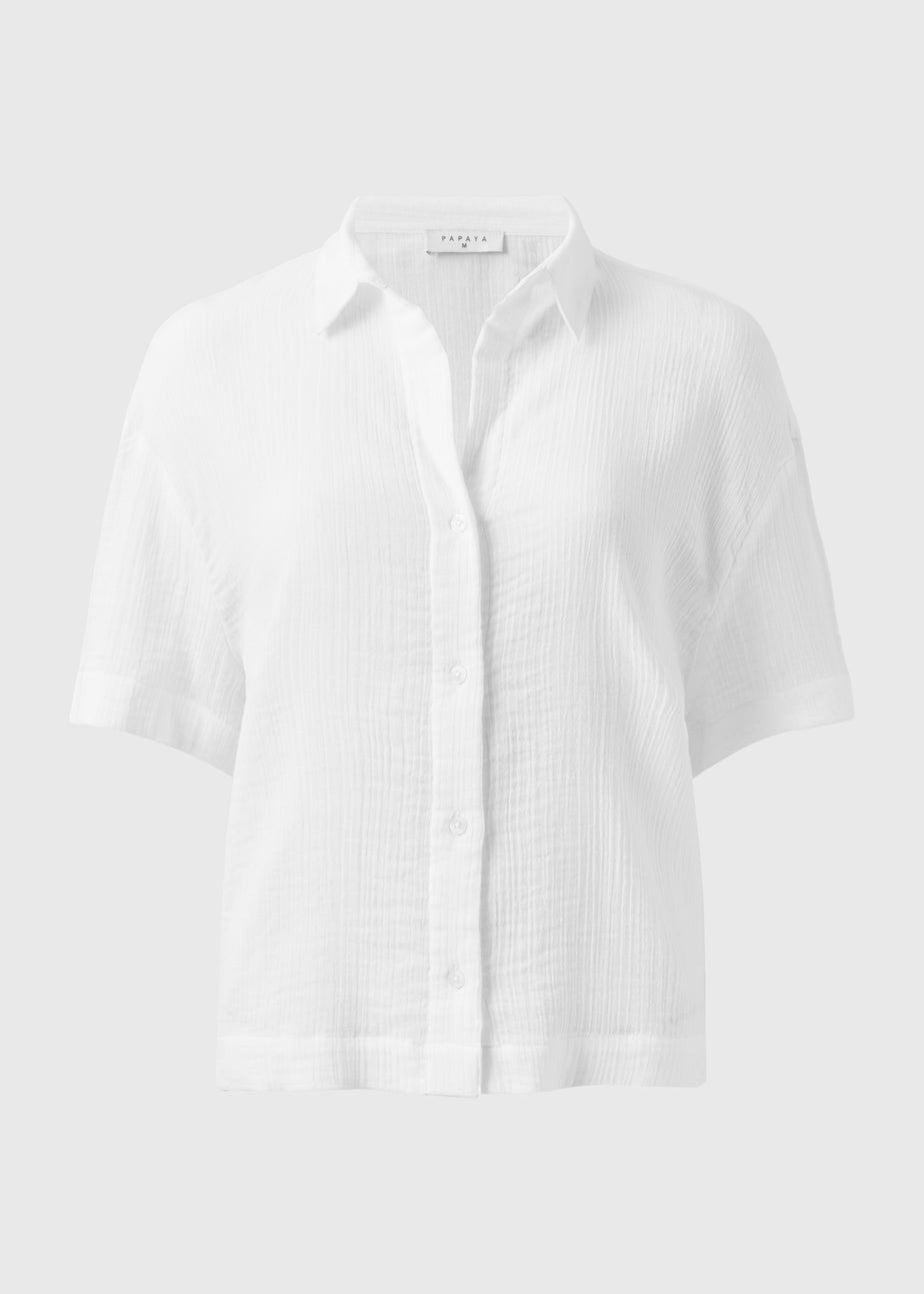 White Double Cloth Co Ord Beach Shirt