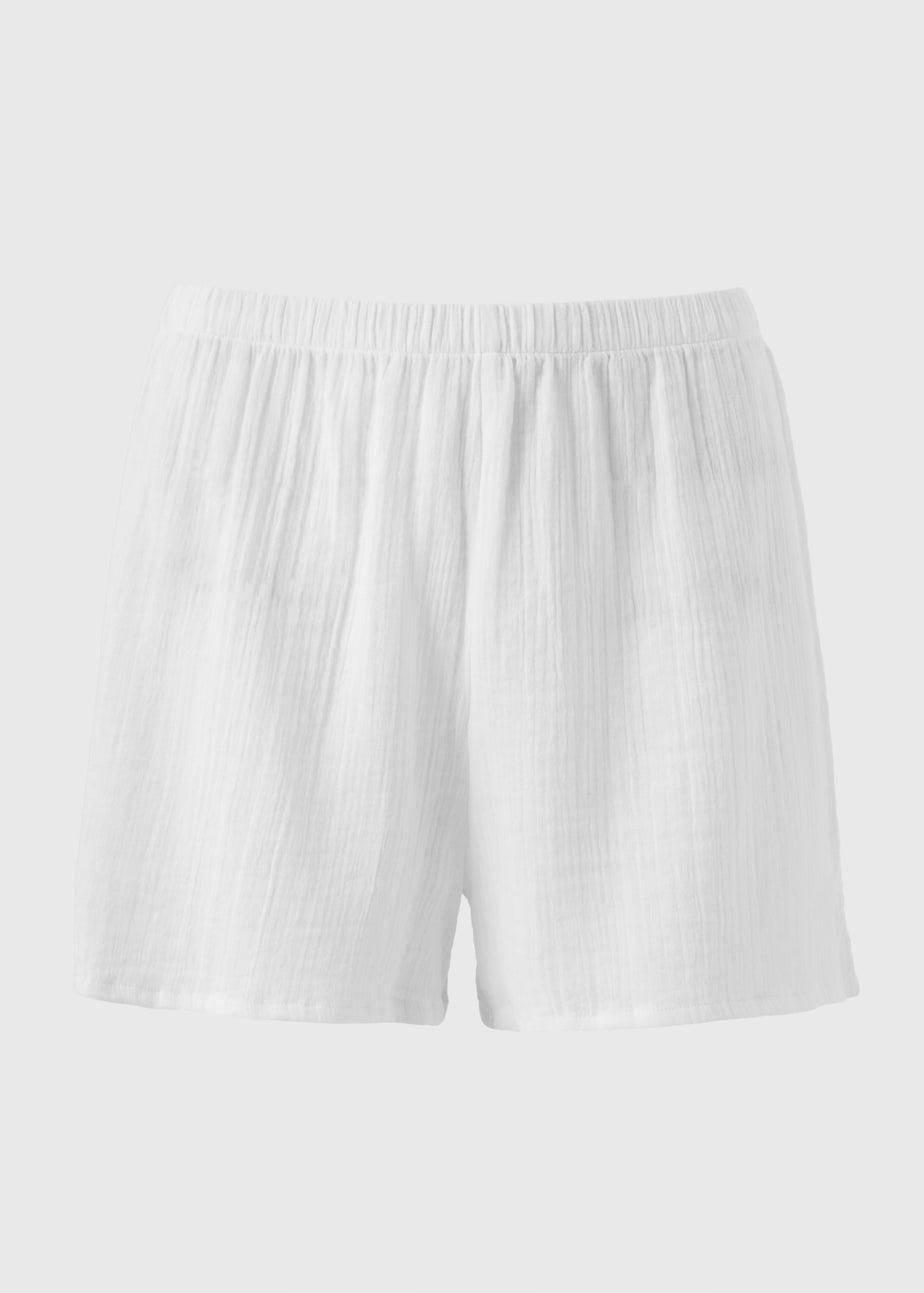 White Double Cloth Co Ord Beach Shorts