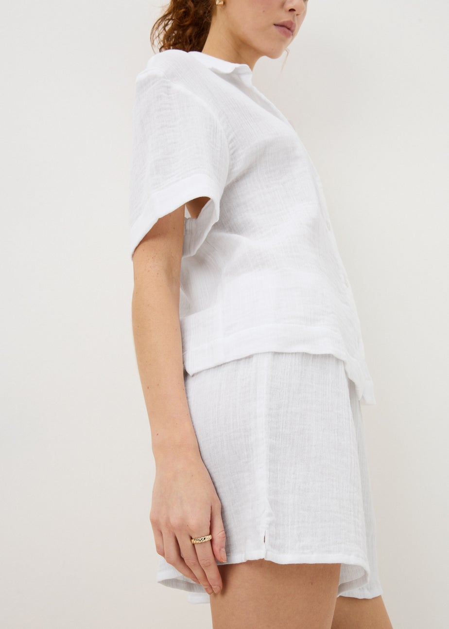 White Double Cloth Co Ord Beach Shorts